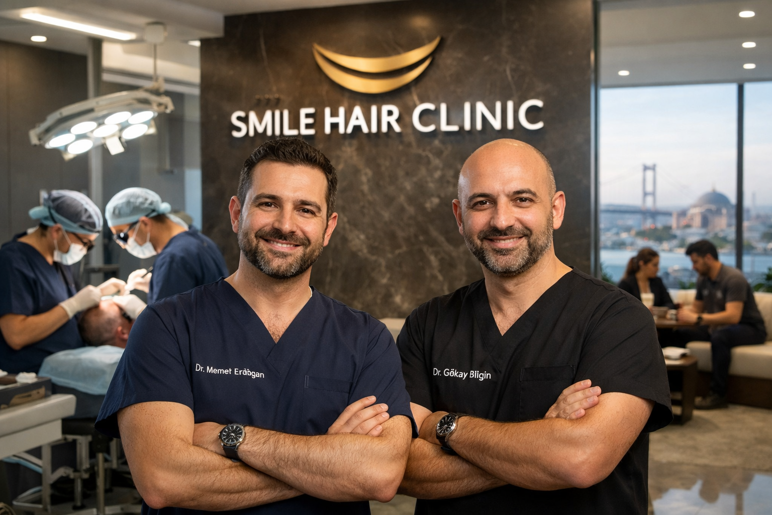 Smile Hair Clinic Istanbul surgeons performing FUE hair transplant procedure in modern Turkish hair restoration clinic